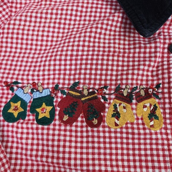 Bobbie Brooks Woman Red White Checked Christmas Mittens Button Front Top 18W 20W - Picture 3 of 9
